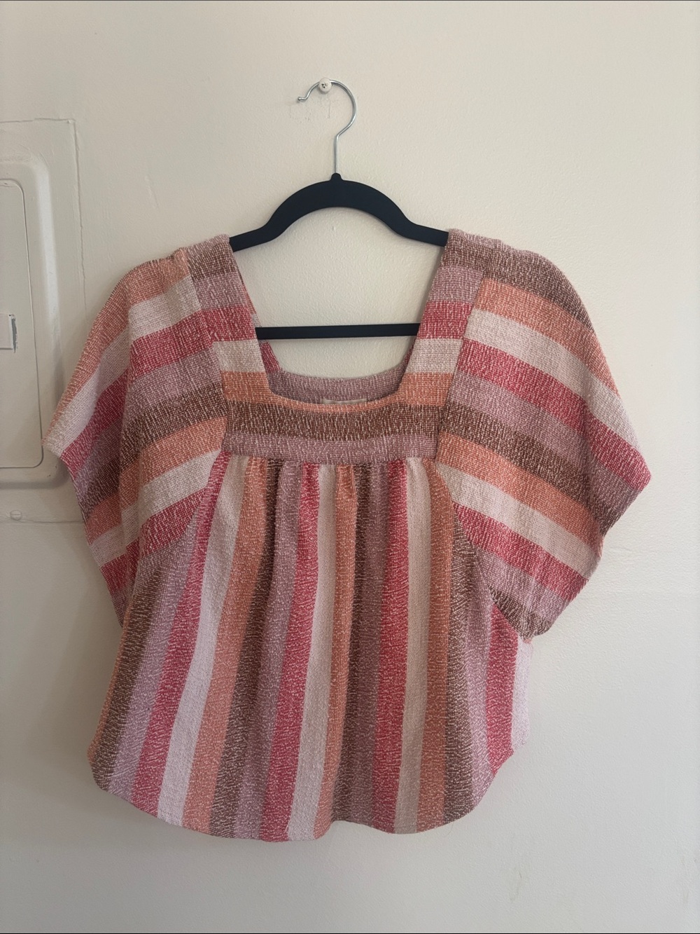 Madewell Striped Square-Neck Blouse in Pink, Cream & Coral
